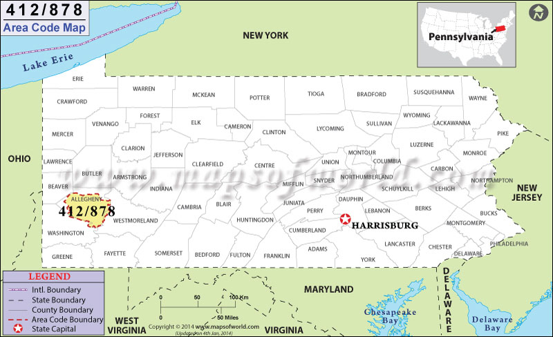 412 Area Codes Map