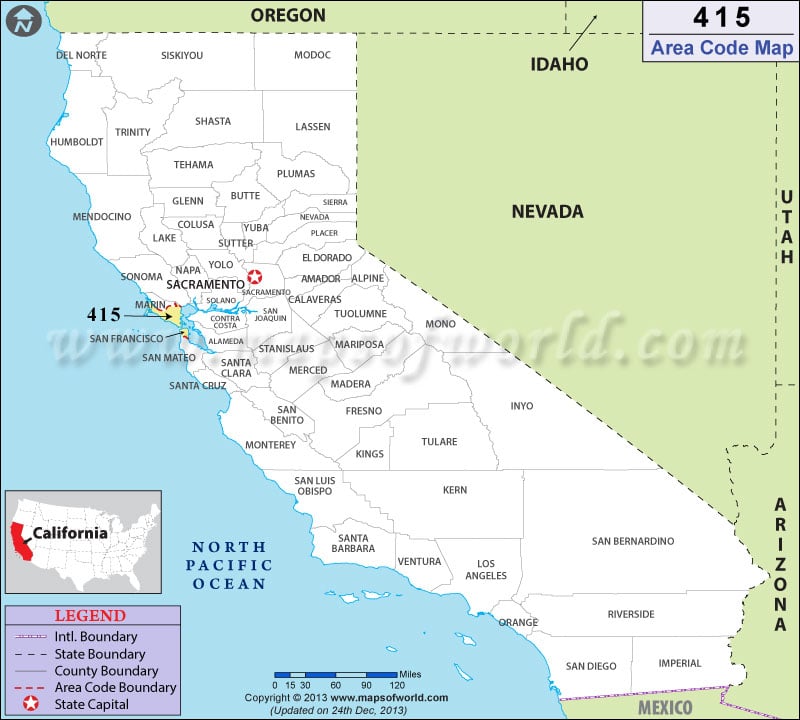 415 Area Code Map, Where is 415 Area Code in California