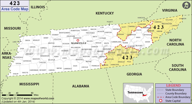 423 Area Code Map Where Is 423 Area Code In Tennessee