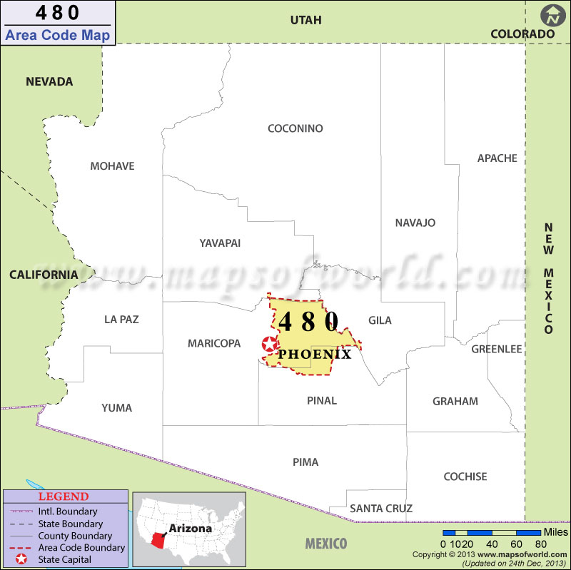 480 Area Codes Map