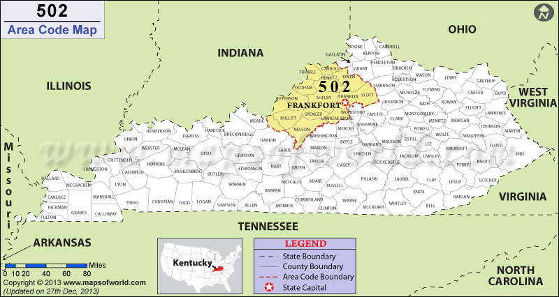 502 Area Codes Map