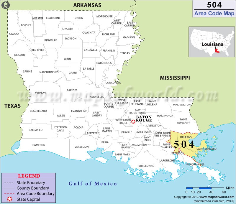 504 Area Codes Map