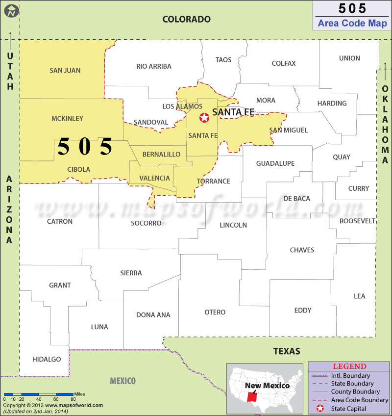 505 Area Codes Map