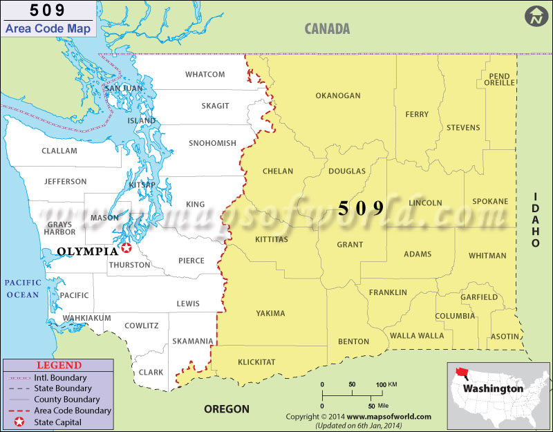 509 Area Codes Map