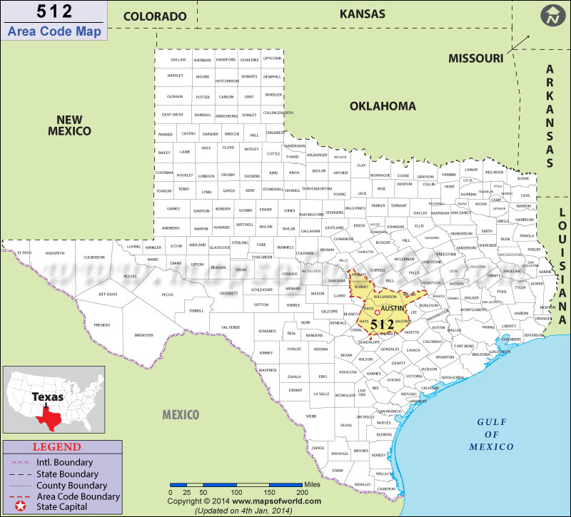 512 Area Codes Map