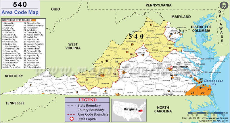 540 Area Codes Map