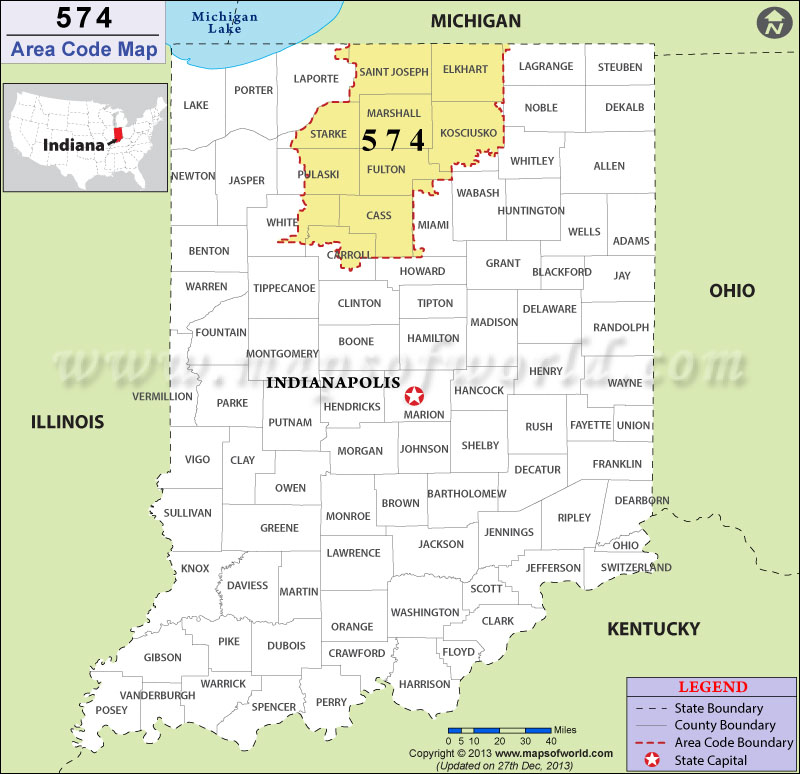 574 Area Codes Map