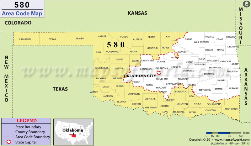 580 Area Codes Map