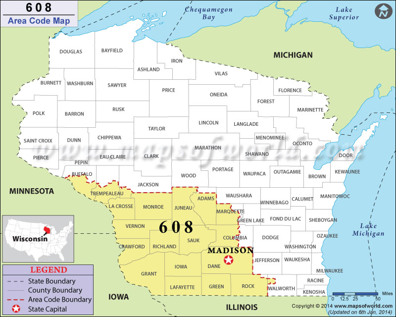 608 Area Codes Map