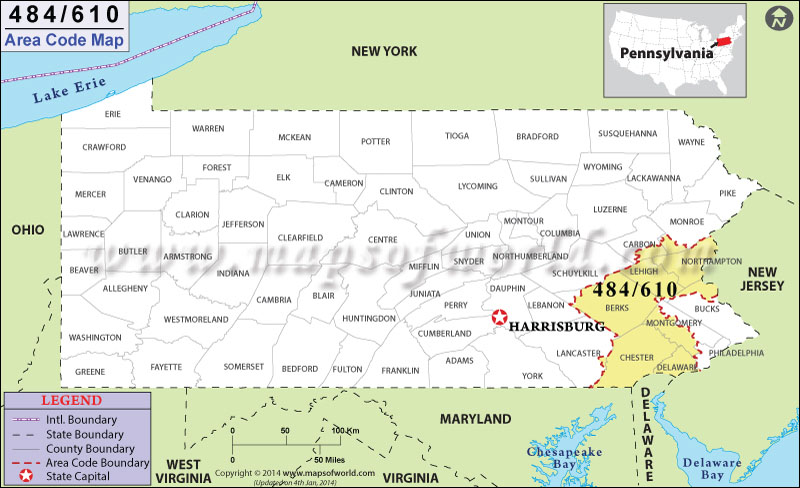 610 Area Codes Map