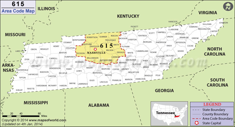 615 Area Codes Map