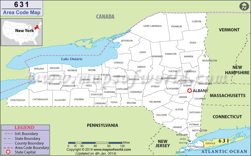 631 Area Codes Map