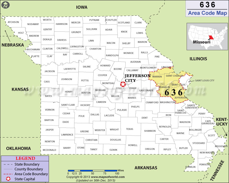 636 Area Codes Map