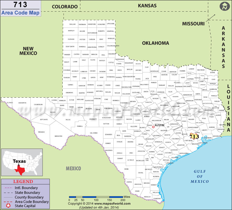 713 Area Codes Map