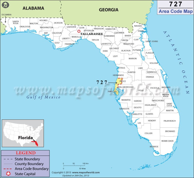 727 Area Codes Map