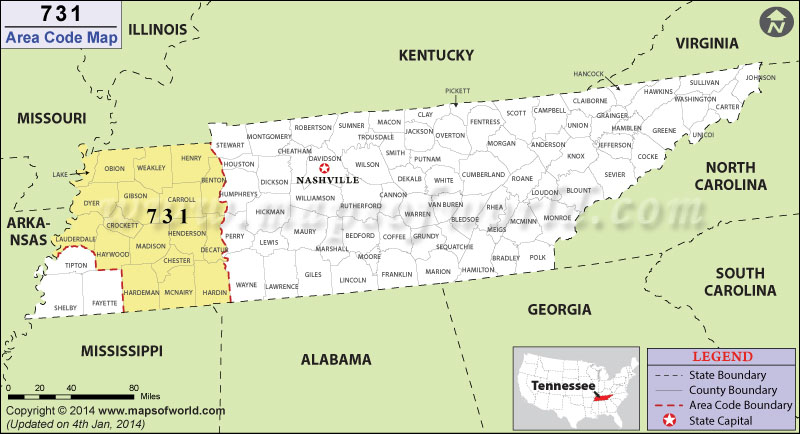 731 Area Codes Map