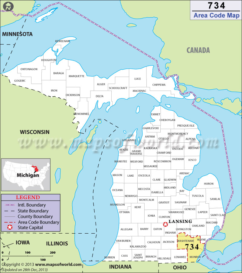 734 Area Codes Map