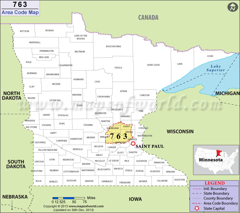 763 Area Codes Map