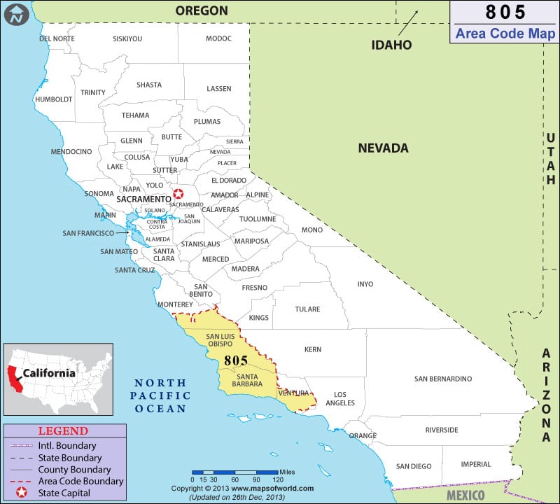805 Area Code Map, Where is 805 Area Code in California