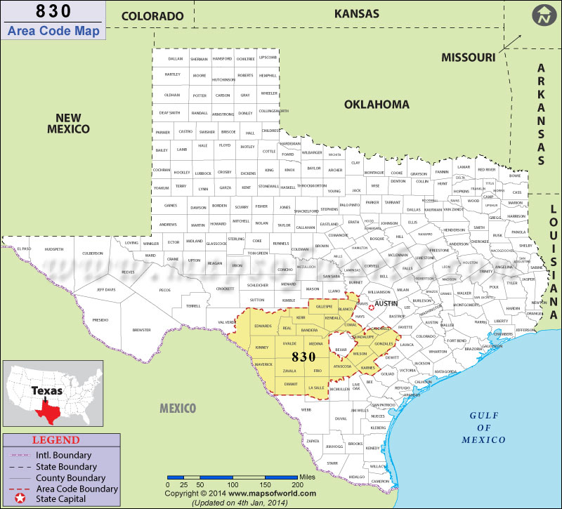 830 Area Codes Map