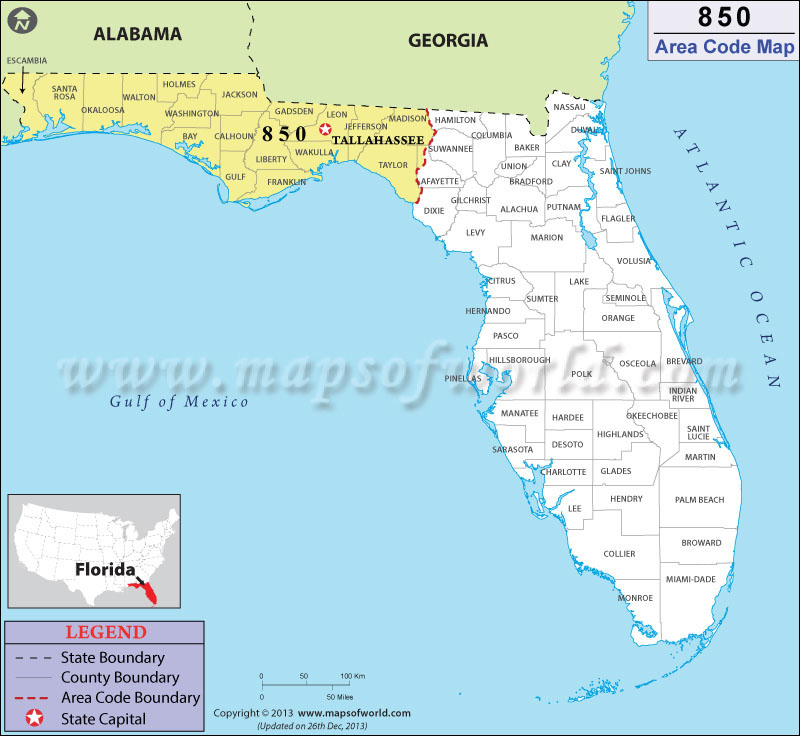 850 Area Codes Map