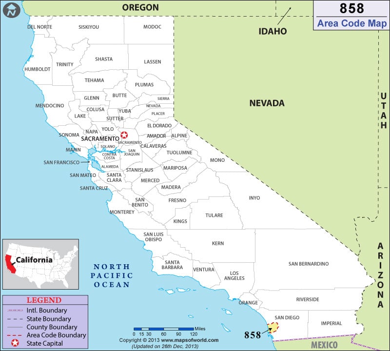 858 Area Codes Map