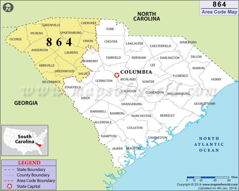 864 Area Codes Map