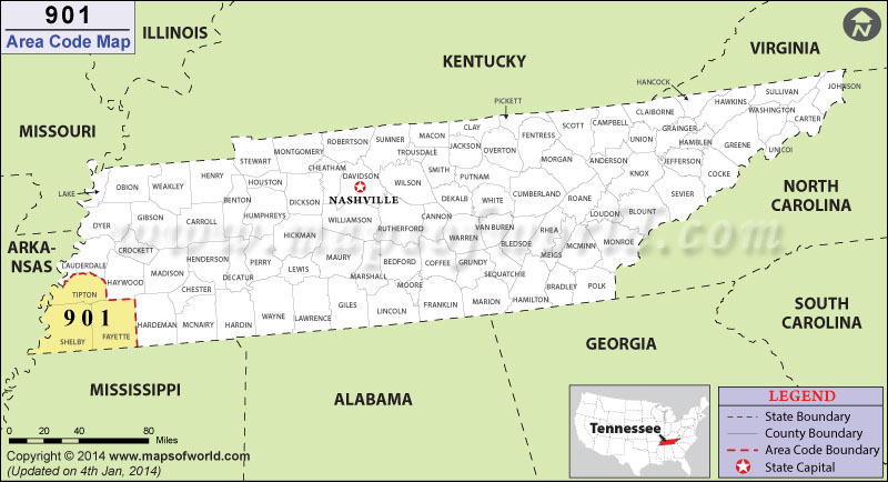 901 Area Codes Map