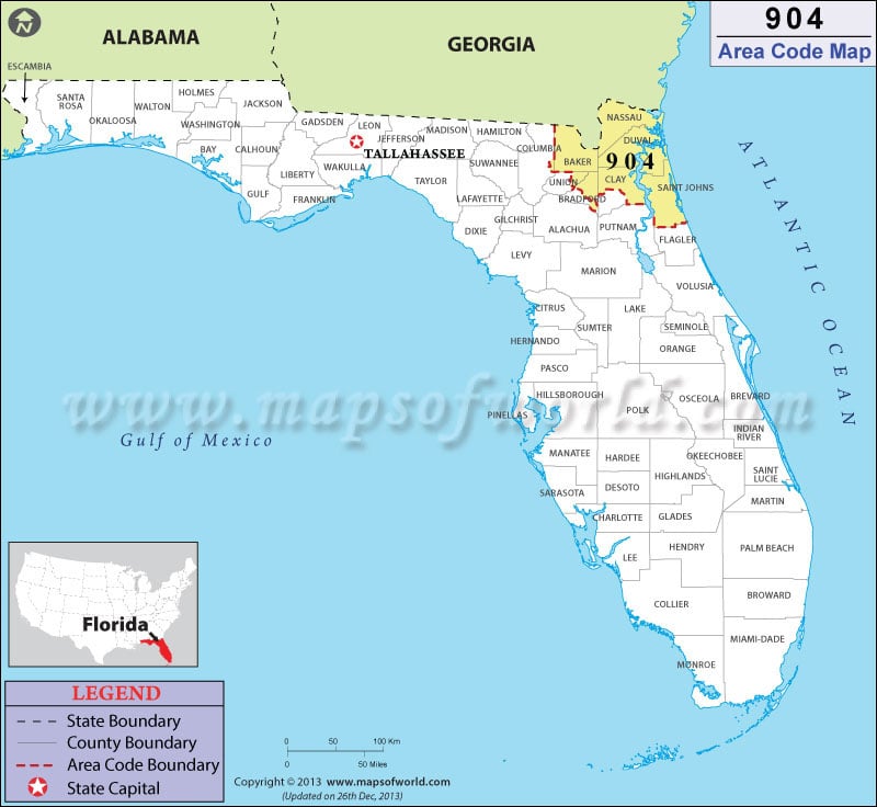 904 Area Codes Map