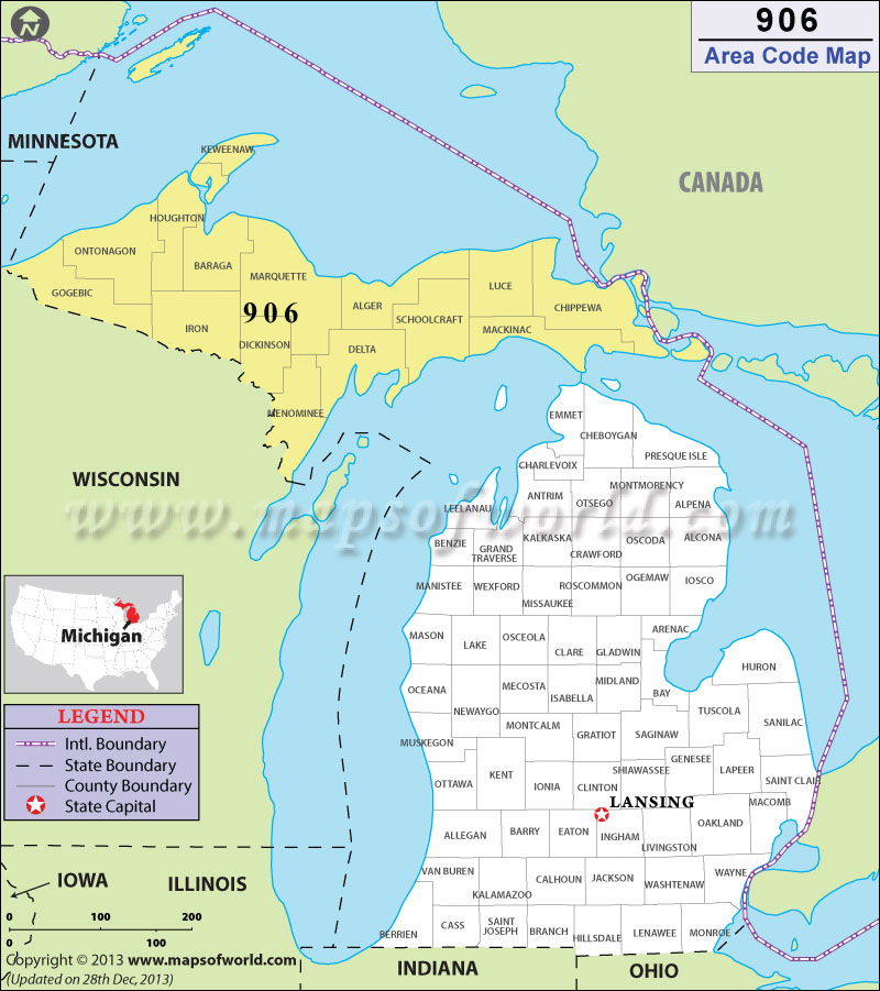 906 Area Codes Map