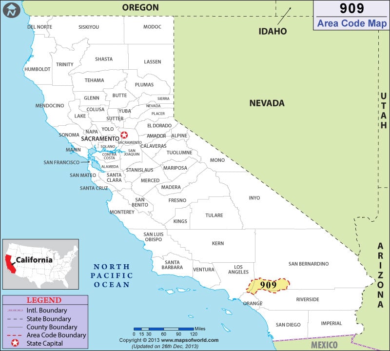 909 Area Codes Map