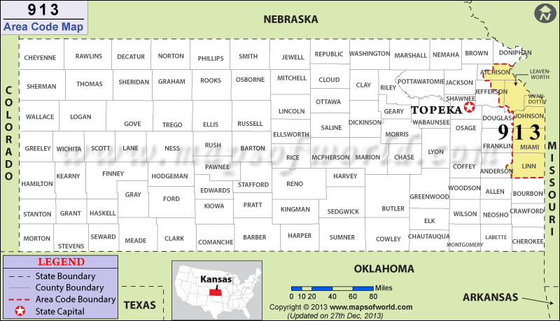 913 Area Codes Map