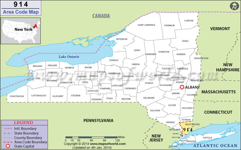 914 Area Codes Map