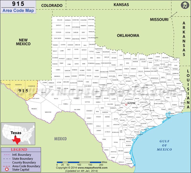 915 Area Codes Map