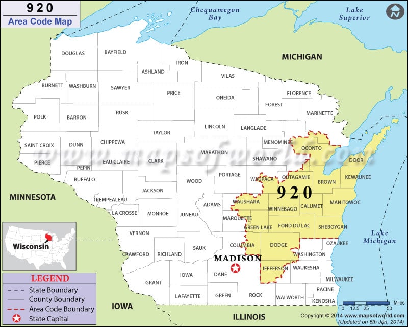 920 Area Codes Map