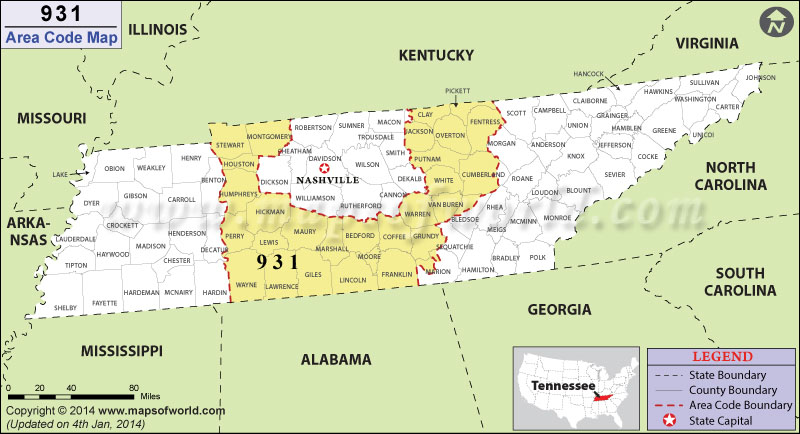 931 Area Codes Map