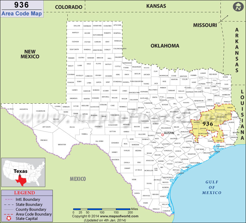 936 Area Codes Map