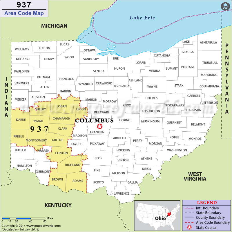 937 Area Codes Map