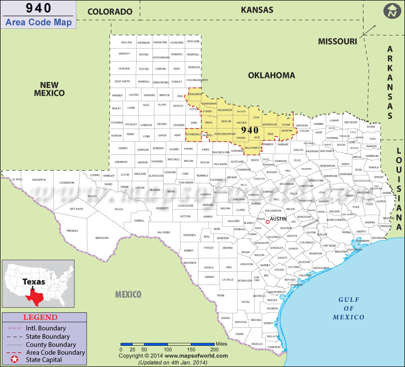 940 Area Codes Map