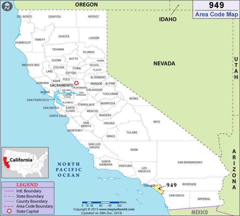 949 Area Codes Map