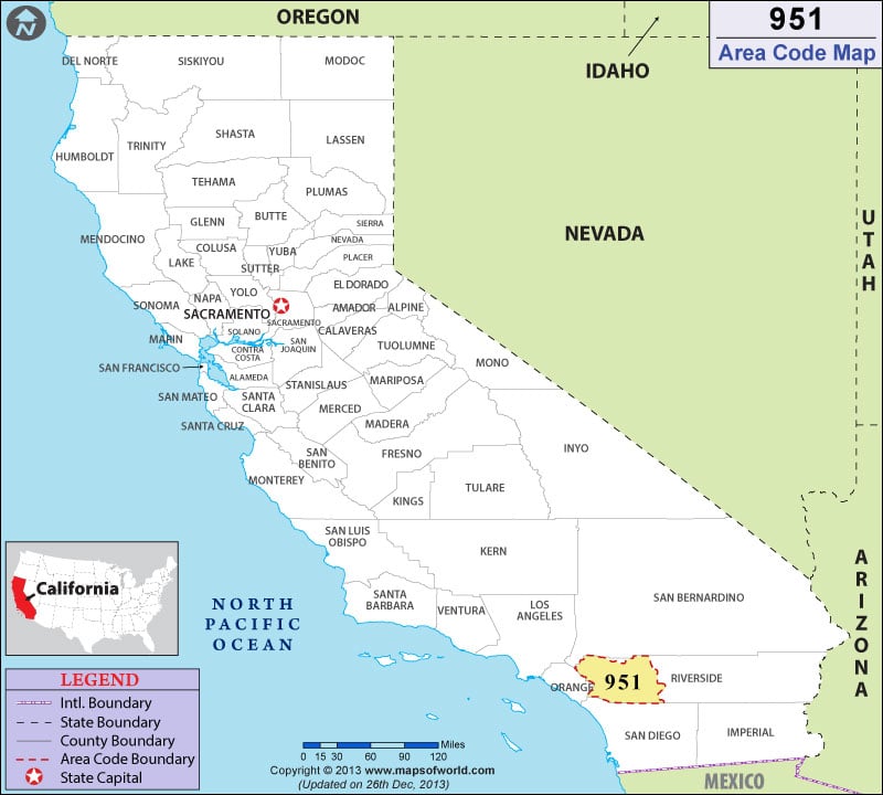 951 Area Code Map, Where is 951 Area Code in California