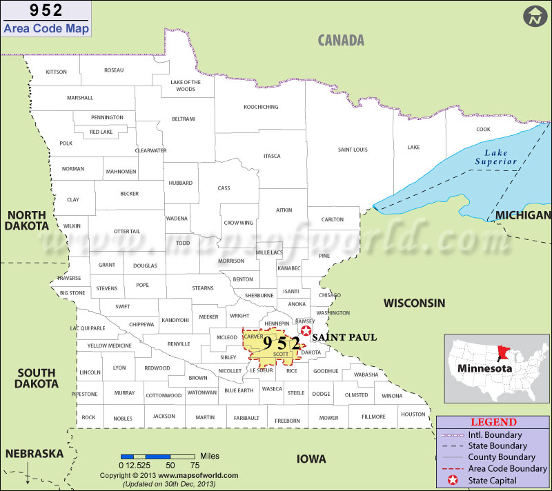 952 Area Codes Map