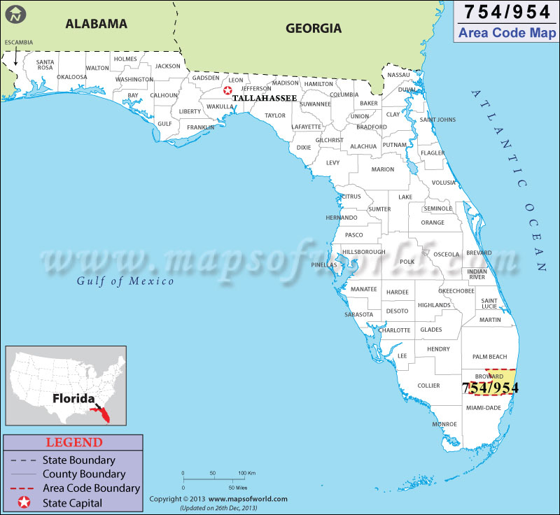 954 Area Codes Map