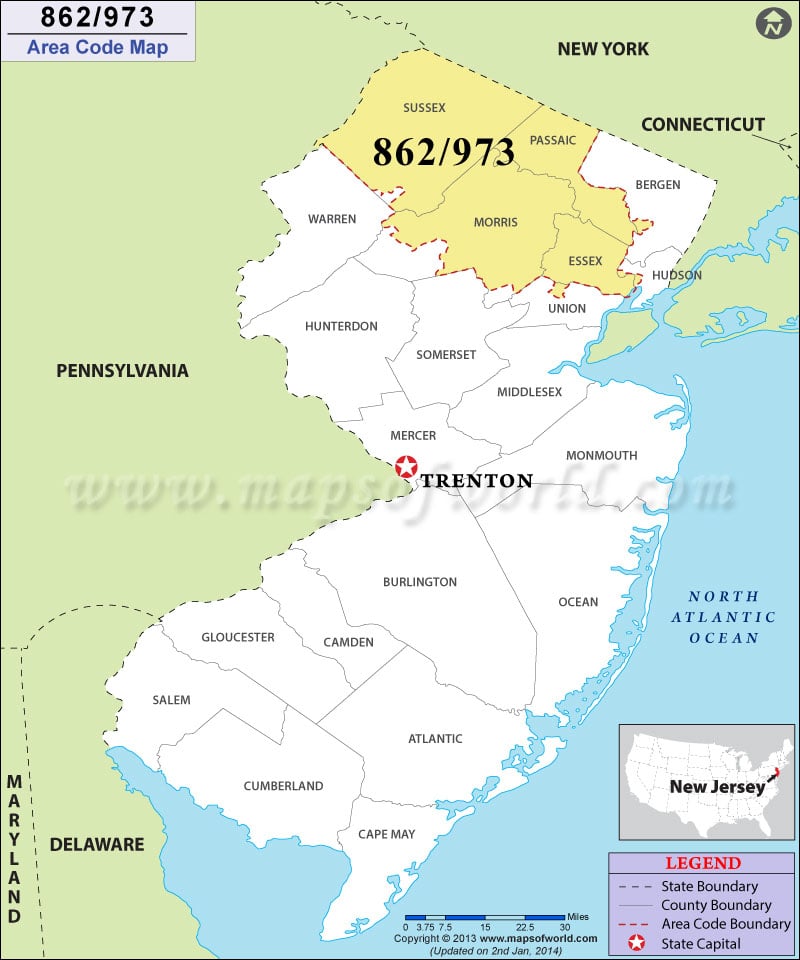 973 Area Codes Map