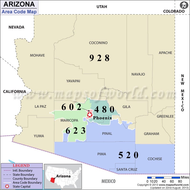 Phoenix Area Code Map. 