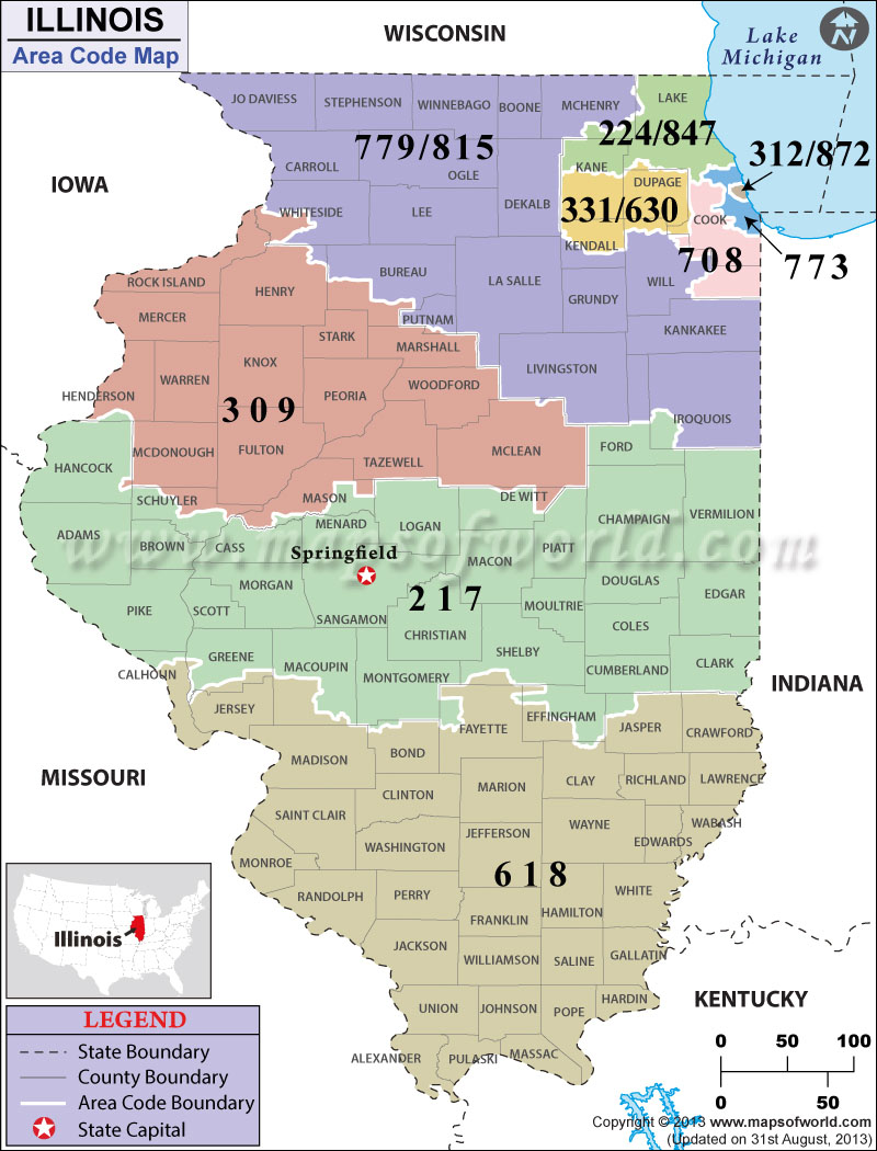 Illinois Area Codes Map Of Illinois Area Codes