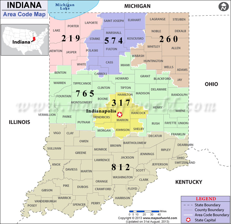 Indiana Area Codes Map Of Indiana Area Codes