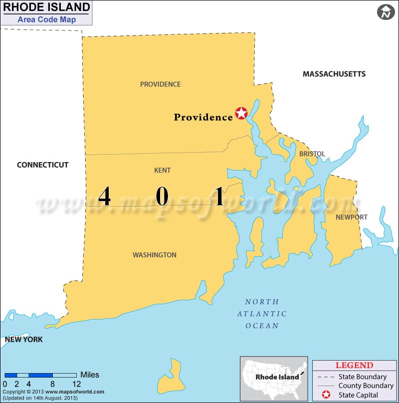 Rhode Island Area Codes | Map of Rhode Island Area Codes