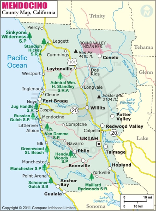 Mendocino County Map Map Of Mendocino County California