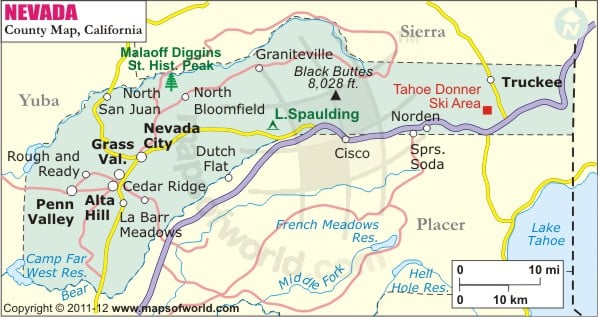 Nevada County Map Map Of Nevada County California